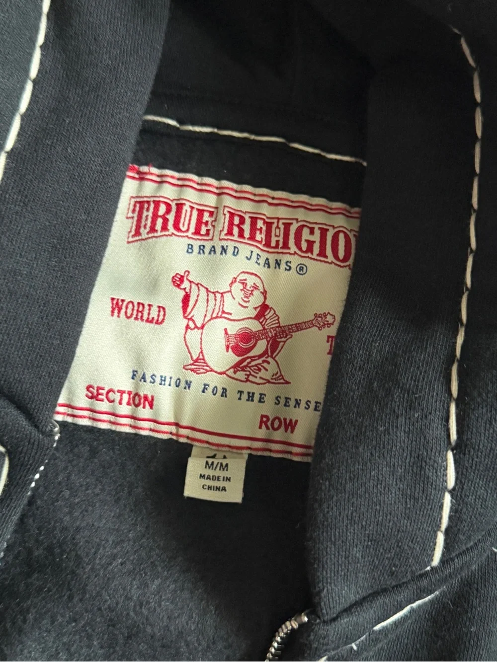 True Religion Black Hoodie with White Contrast Stitching